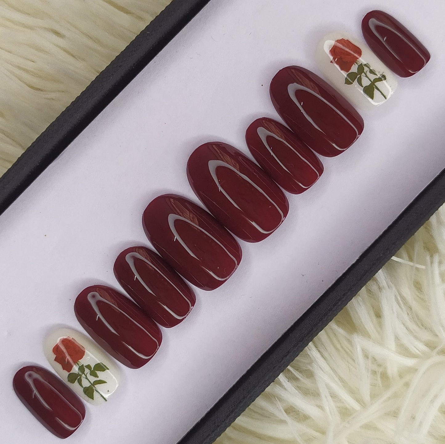 Red Floral Accent Press on Nails // 175