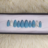 Glossy Light Blue Glitter Press on Nails Set // 340