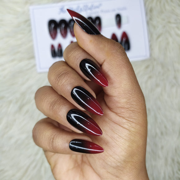 Glossy Red and Black Ombre Press on Nails Set // 433