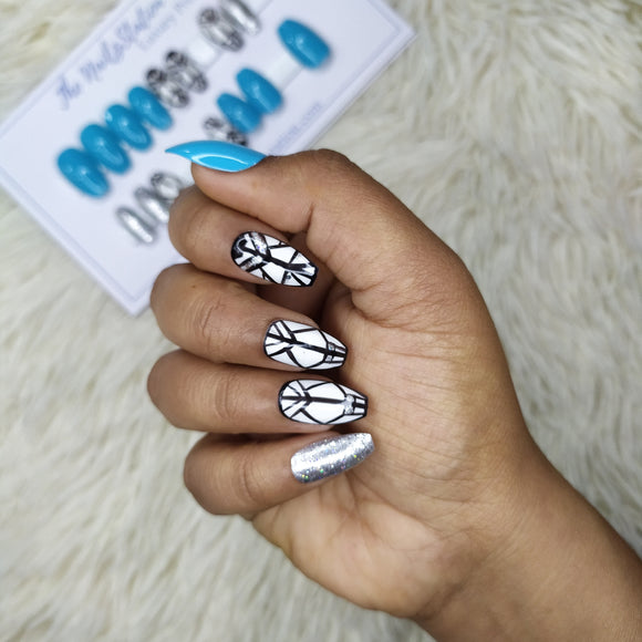 Glossy Light Blue Abstract Press on Nails Set // 430