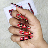 Glossy Red Plaids Press on Nails Set // 434