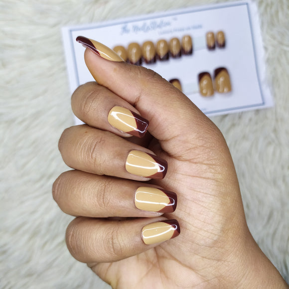 Glossy Brown French Press on Nails Set // 438