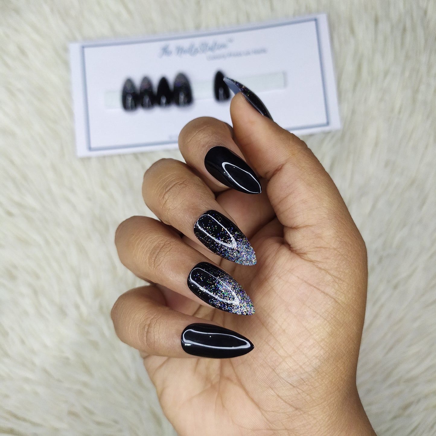 Glossy Black with Holographic Glitter Ombre Press on Nails Set