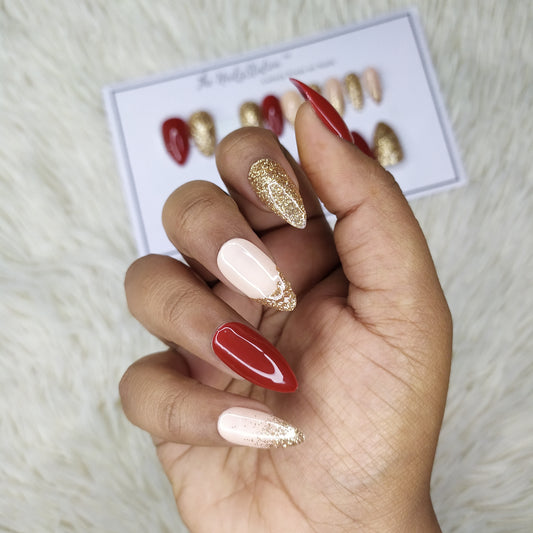 Glossy Maroon Glitter Press on Nails Set // 454