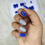 Glossy Blue Silver Holographic Glitter Press on Nails Set // 522