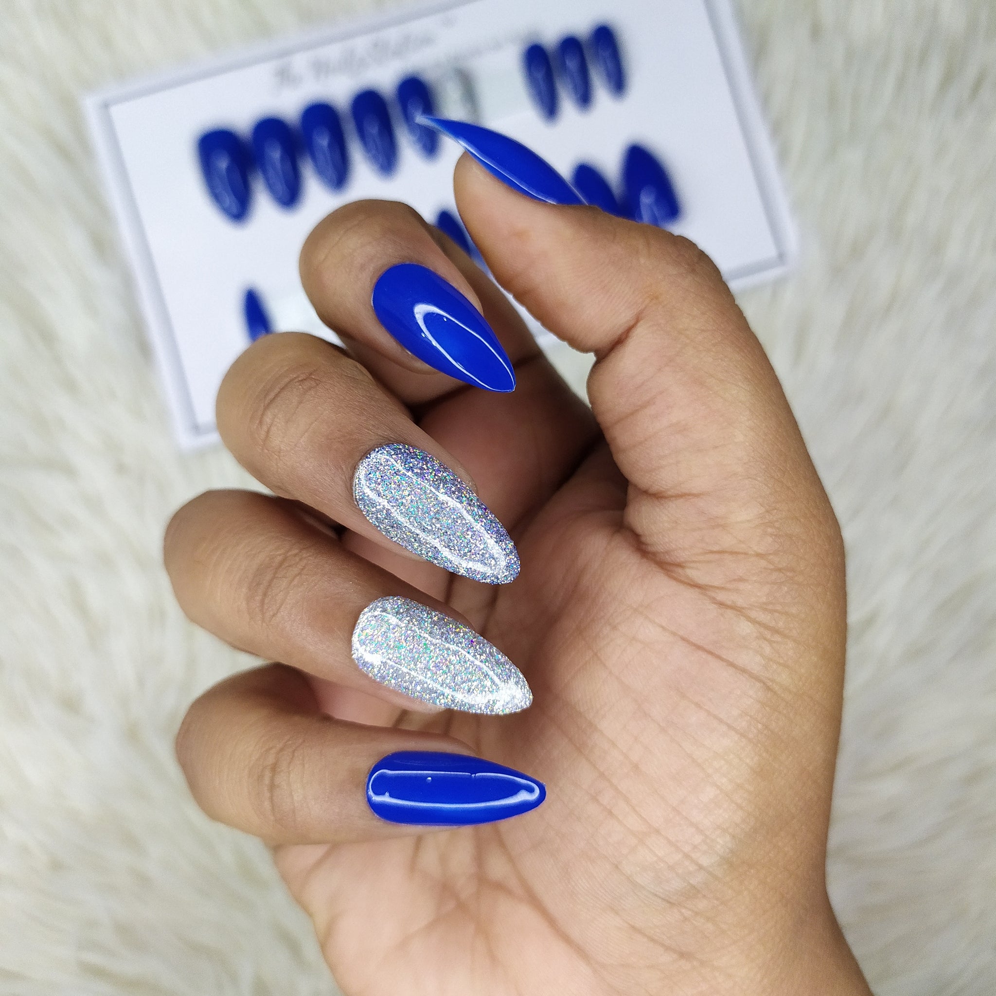 Glossy blue Silver Holographic Glitter : Best press on nails in India – The  NailzStation
