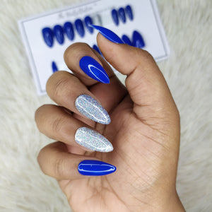 Glossy Blue Silver Holographic Glitter Press on Nails Set // 522