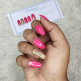 Glossy Pink Golden Glitter Press on Nails Set // 456