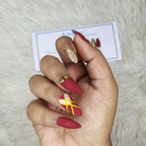 Matte Maroon with Rhinestones and Glitter Press on Nails Set // 221