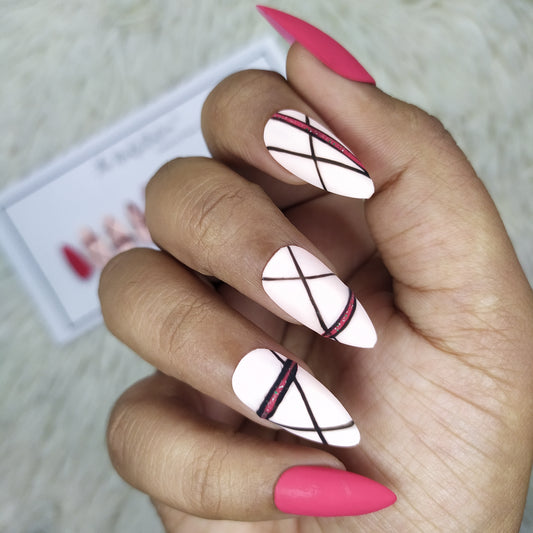 Matte Pink Abstract Press on Nails Set // 470