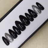 Glossy Black with Silver glitter Press on Nails Set // 499