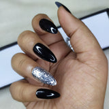 Glossy Black with Silver glitter Press on Nails Set // 499