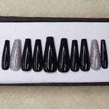 Glossy Black Holographic Glitter Press on Nails Set//489