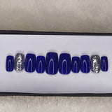 Glossy Blue with Silver glitter Press on Nails Set //146