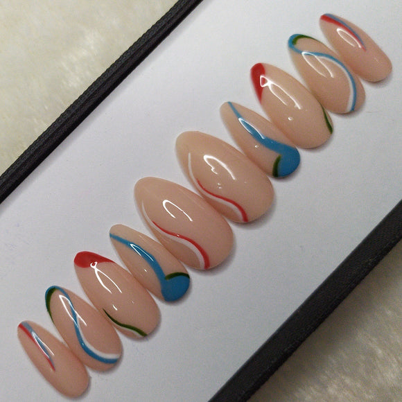 Glossy Nude Colorful Abstract Press on Nails Set // 510