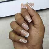 Glossy Nude White Abstract Press on Nails Set // 511