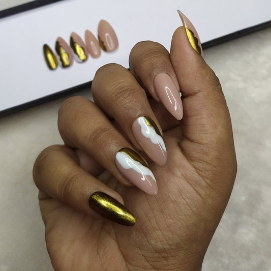 Glossy Nude Metallic Abstract Press on Nails Set // 505
