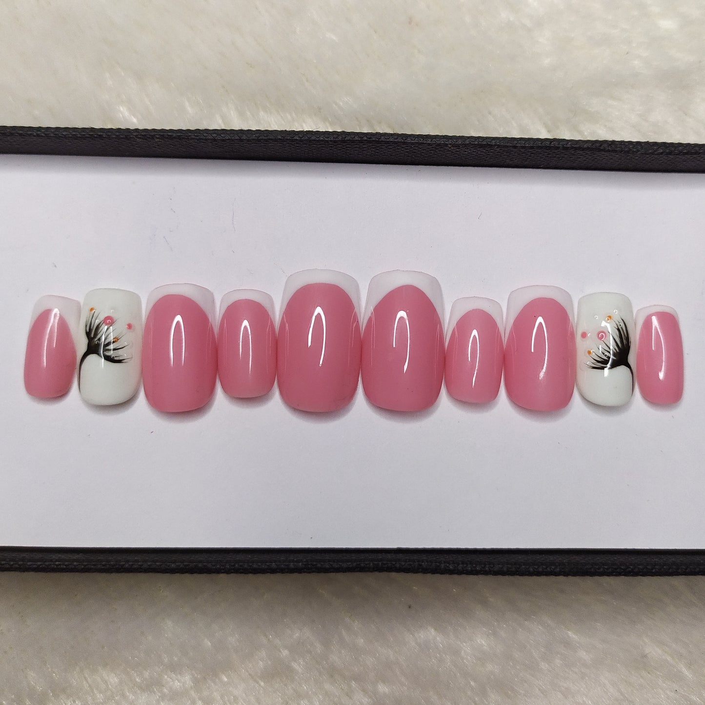 Glossy Light Pink Floral French Press on Nails Set // 506