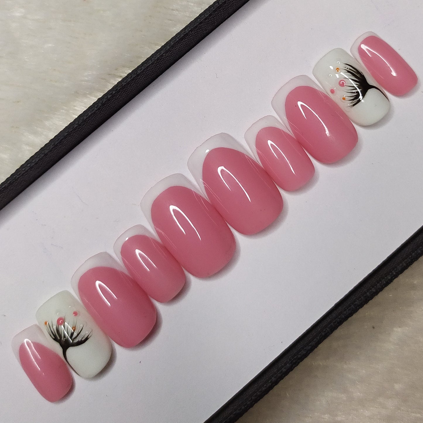 Glossy Light Pink Floral French Press on Nails Set // 506