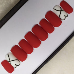 Red Matte Hearts Press on Nails Set // 288