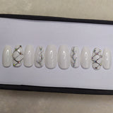 Glossy White Glitter Rhinestones Press on Nails Set // 517