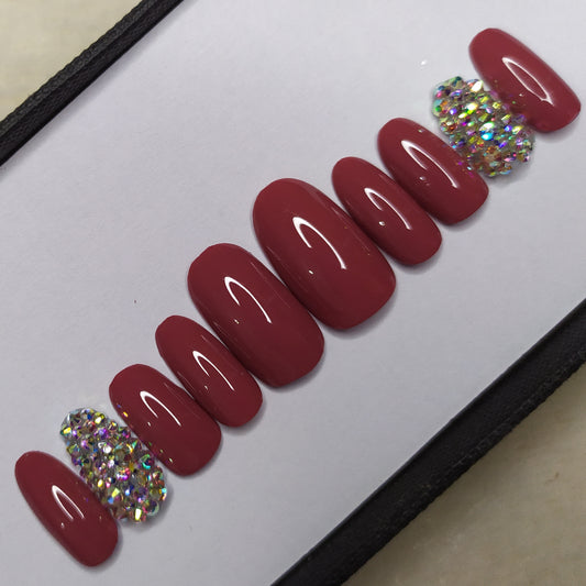 Glossy Rose Studded Press on Nails Set // 518