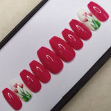 Glossy Pink Floral Accent Press on Nails Set  // 158