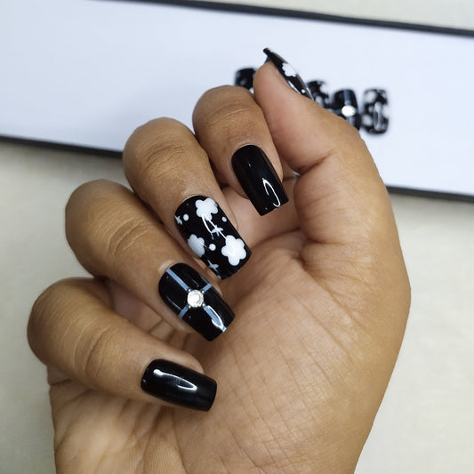 Glossy Black Clouds Press on Nails Set