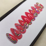 Glossy Pink Rhinestones Press on Nails Set // 515