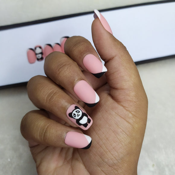 Matte Light Pink French Panda Press on Nails Set // 540