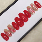 Glossy Red Marble Press on Nails Set // 550