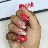 Glossy Red Marble Press on Nails Set // 550