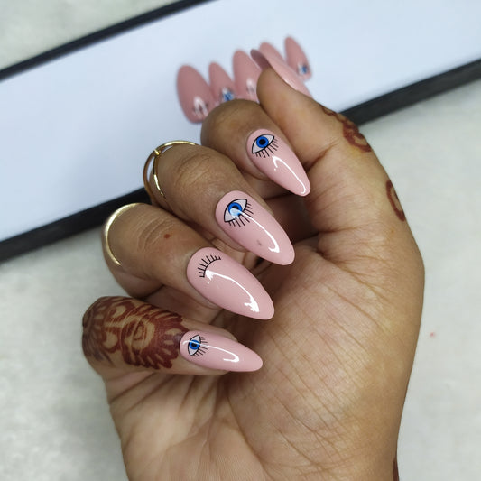 Glossy Nude Evil Eye Press on Nails Set // 553