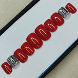 Glossy Red with Rhinestones Accent Press on Nails Set // 154