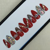 Glossy Red Studded Glitter Press on Nails Set //  578