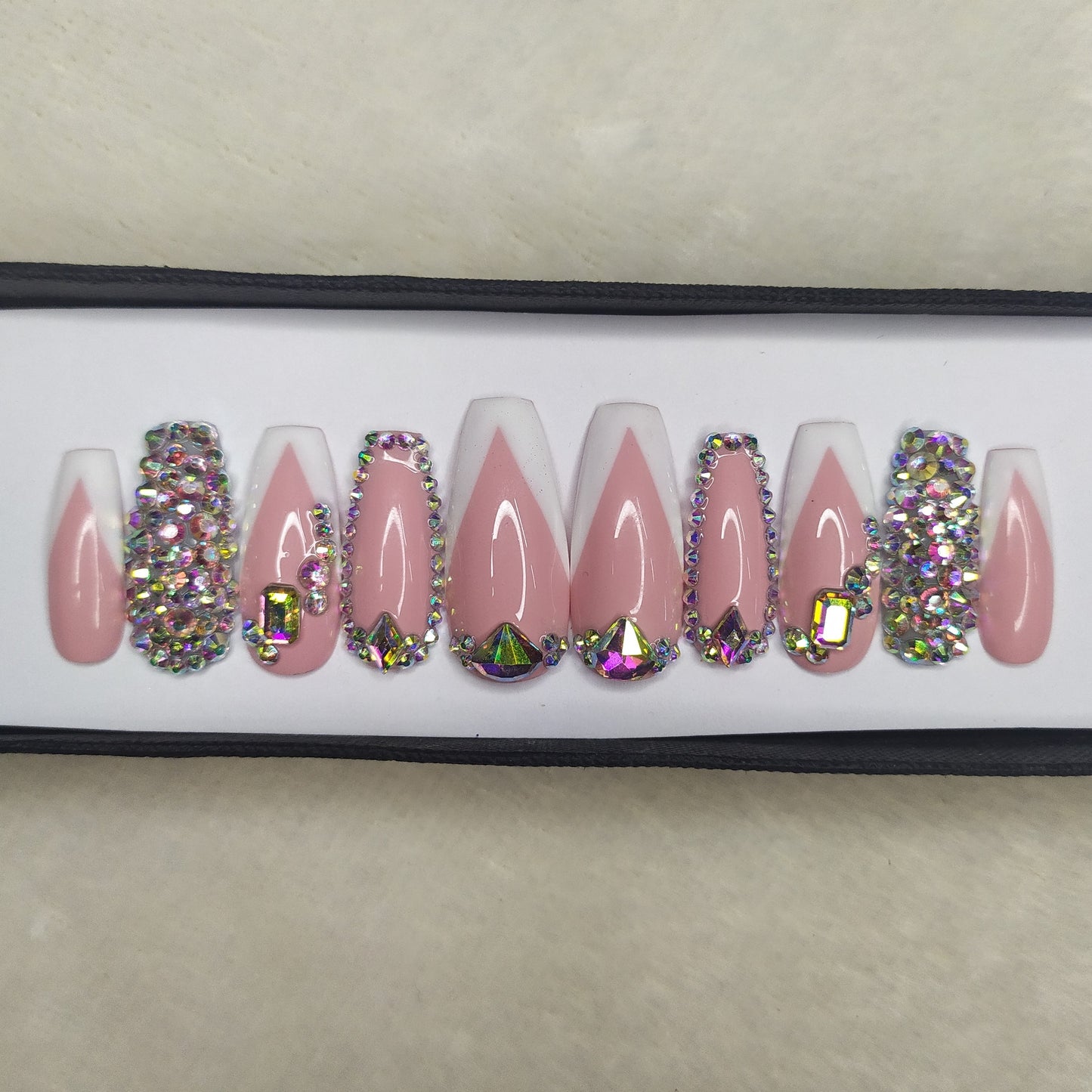 Lux Collection : Glossy Pink French Studded Press on Nails Set // 559