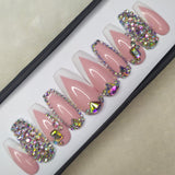 Lux Collection : Glossy Pink French Studded Press on Nails Set // 559