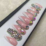Lux Collection : Glossy Pink French Studded Press on Nails Set // 559