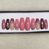 Lux Collection : Glossy Pink Glitter Studded Press on Nails Set // 560