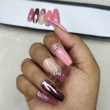 Lux Collection : Glossy Pink Glitter Studded Press on Nails Set // 560