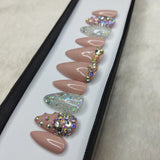 Lux Collection : Glossy Nude Glitter Studded Press on Nails Set // 563