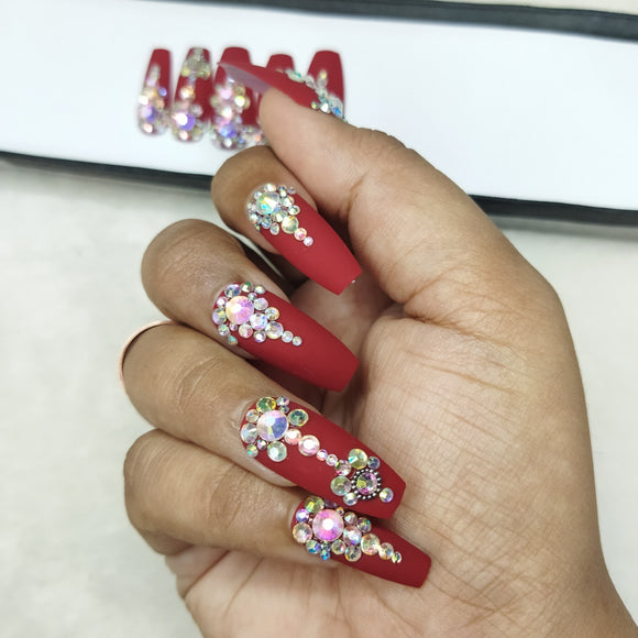 Lux Collection : Matte Red Studded Press on Nails Set // 564