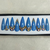 Lux Collection : Glossy Blue Studded Press on Nails Set // 565