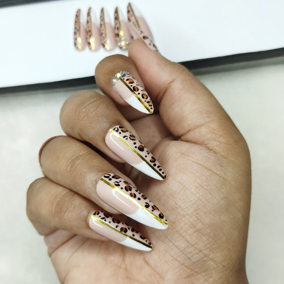 Lux Collection : Glossy French Animal Print Press on Nails Set // 567
