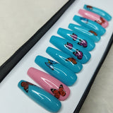 Glossy Blue & Pink Butterflies Press on Nails Set // 600