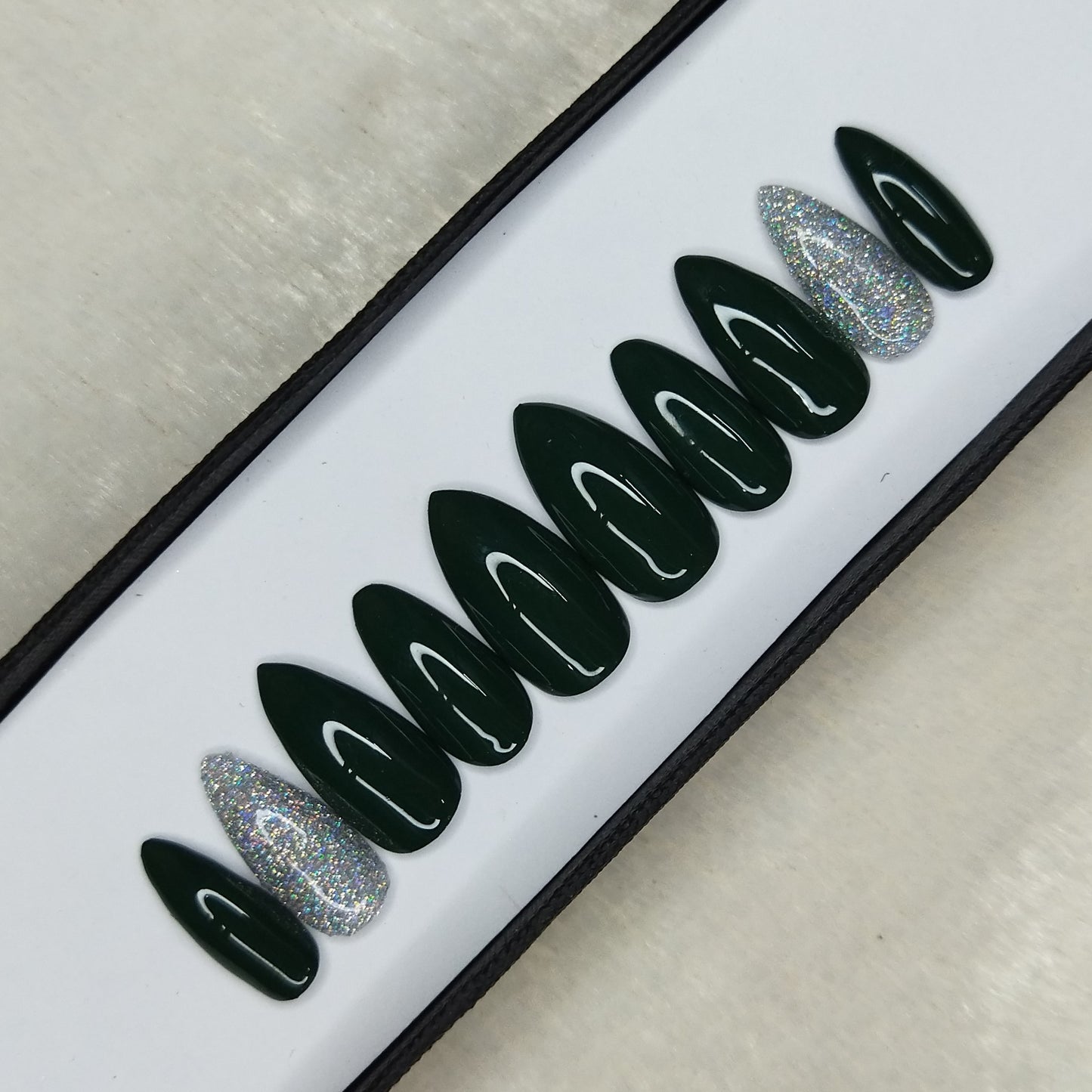 Glossy Black Holographic Glitter Press on Nails Set//489