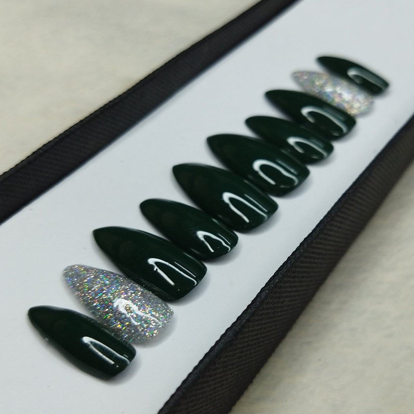 Glossy Black Holographic Glitter Press on Nails Set//489