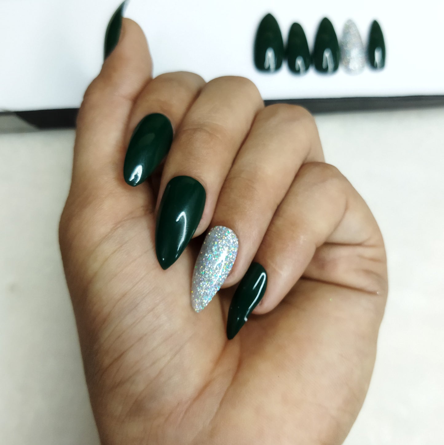 Glossy Black Holographic Glitter Press on Nails Set//489