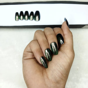 Glossy Green Multi Chrome Flakes (CO5) Print Press on Nails // 591