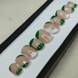 Glossy Green And White Swirls Print Press on Nails // 594